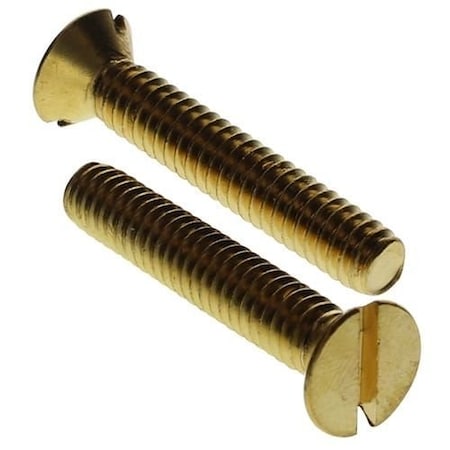 #10-24 X 1 In Slotted Flat Machine Screw, Plain Brass, 100 PK